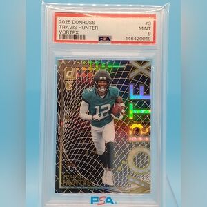 2025 Donruss Vortex Trading Card Travis Hunter PSA 9